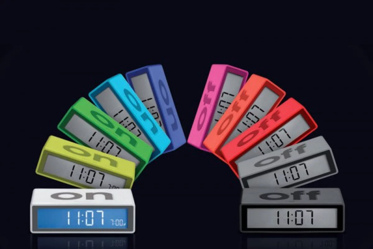 The Flip alarm clock is turned on and off simply by turning it over