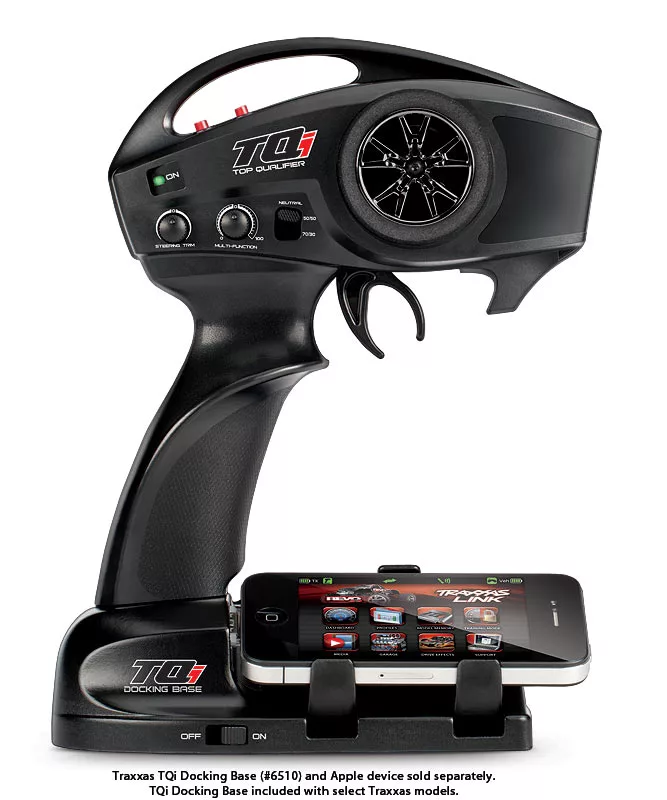 The Traxxas TQi radio system incorporates a docked iPhone or iPod touch