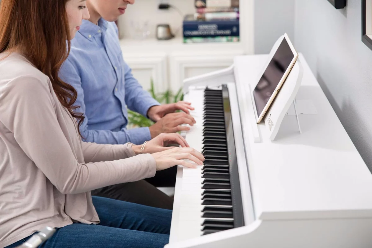 LEDs on the One Piano Hi-Lite strip light up to indicate where and when a student needs to play a key