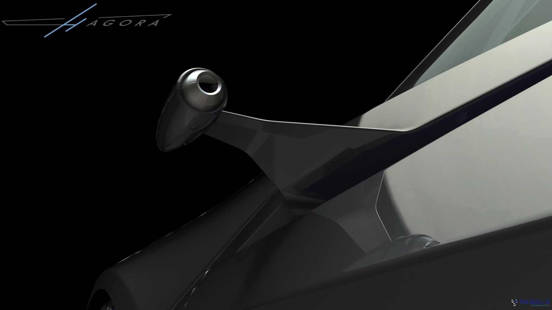 A rear-view camera serves in place of a mirror