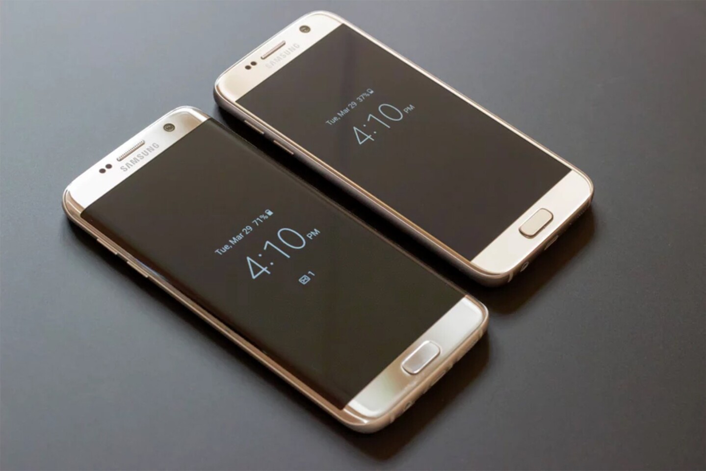 Last year's Galaxy S7 has a flat front, while the larger S7 edge has rounded edges and a curved display