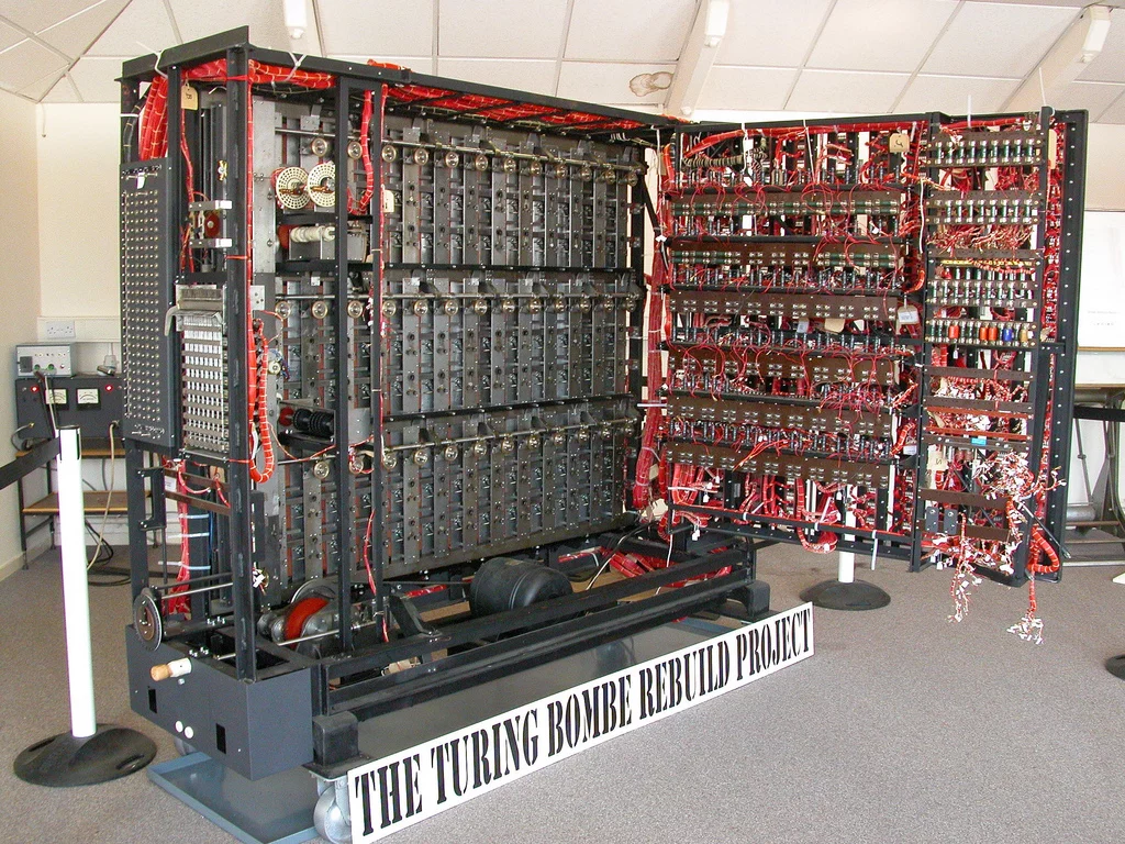 Designed by the brilliant Alan Turing to mechanise the process of breaking Enigma. This fully-operational rebuild is on display at Bletchley Park (source: BP)