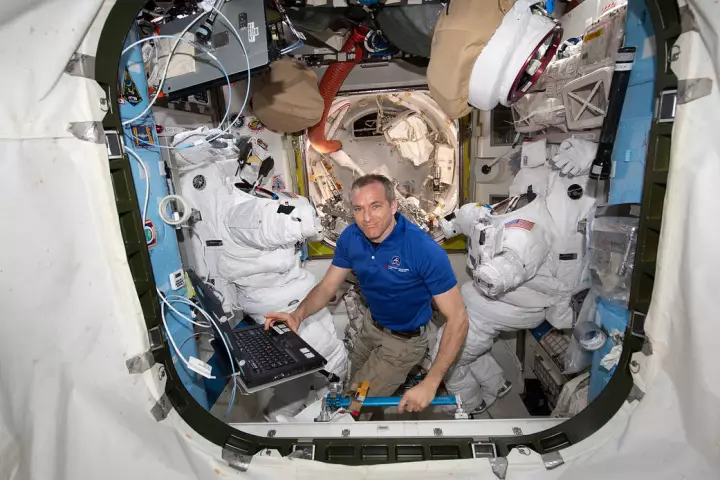 Canadian Space Agency astronaut David Saint-Jacques inside the Harmony module aboard the ISS last month
