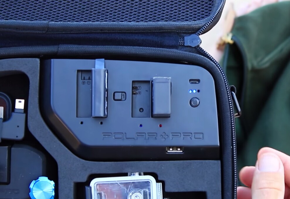 The Polar Pro PowerVault can be used to charge two GoPro Hero3/3+ or two GoPro Hero4 batteries, and also has a USB port