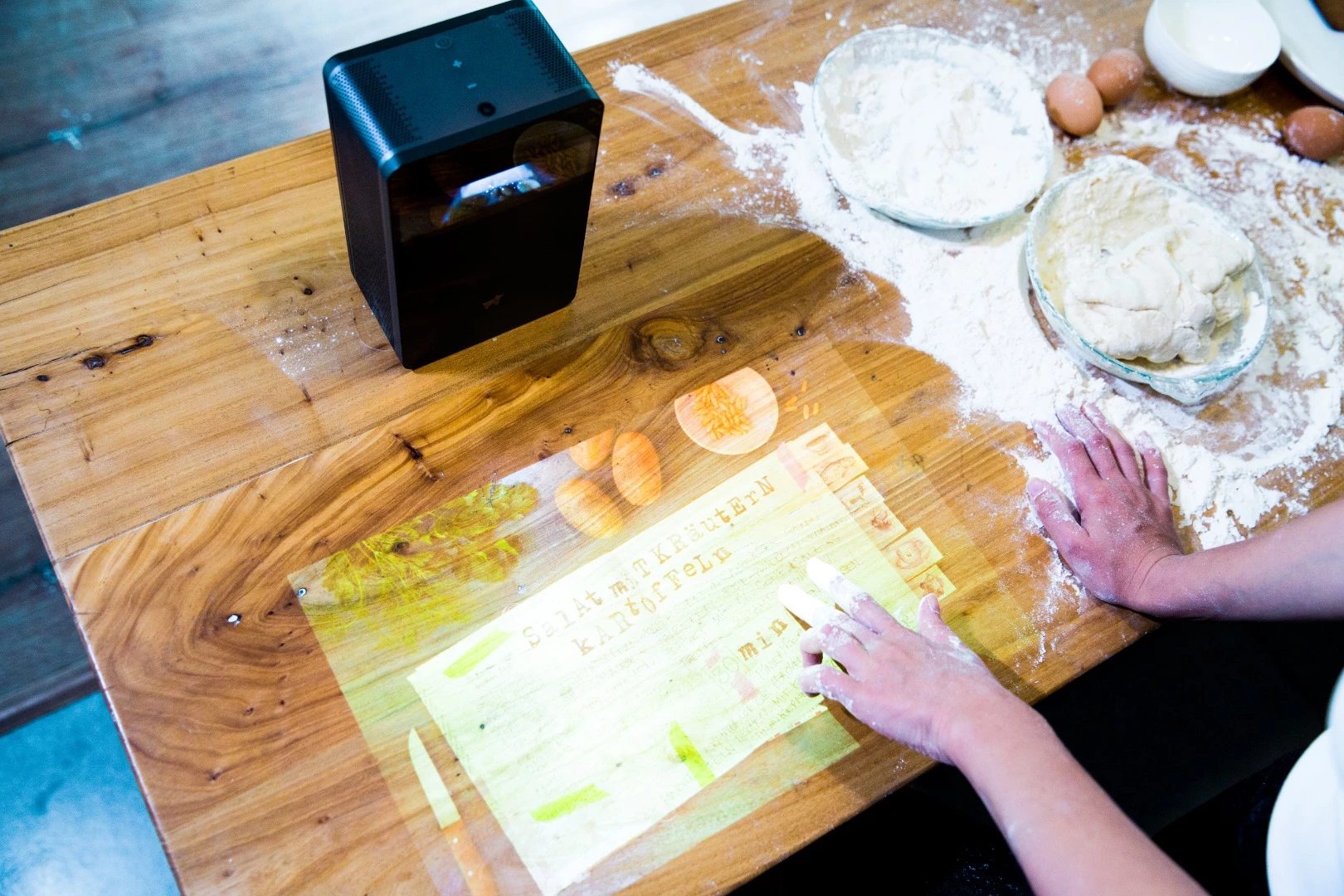 With the puppy cube, users will be able to follow recipes on the counter top without covering a tablet screen in sticky cake mix