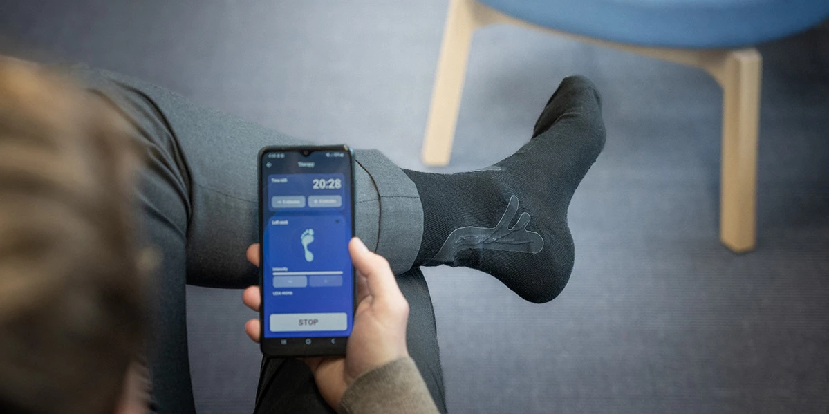 The Leia sock is individually calibrated to each foot for personalized therapy
