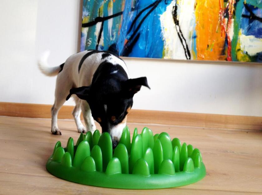 Green’s 43 blades of safe plastic “grass” make it difficult for dogs to get a proper grip on the food