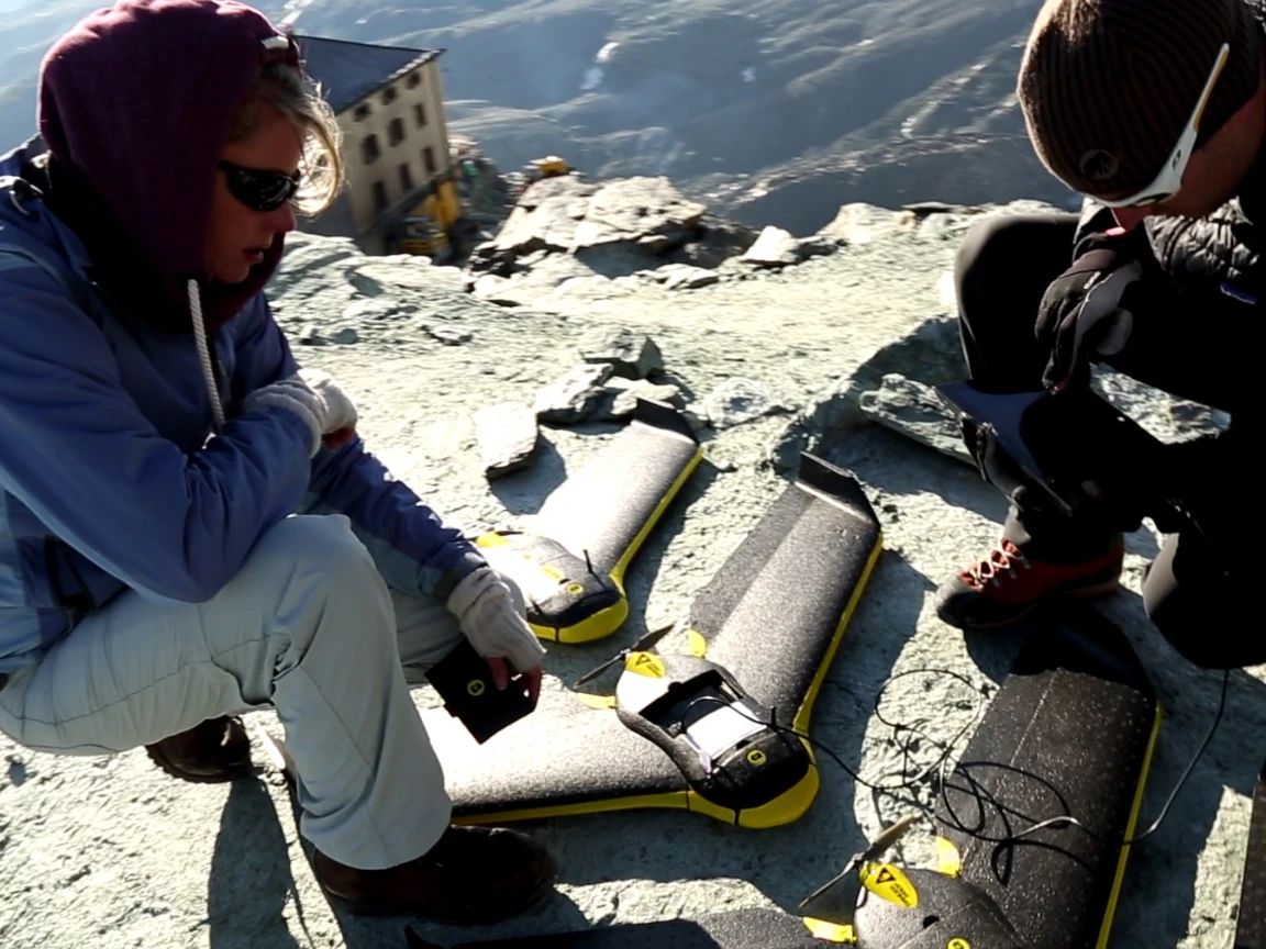 Preparing to launch several eBees just above the Hörnlihütte, seen in the background