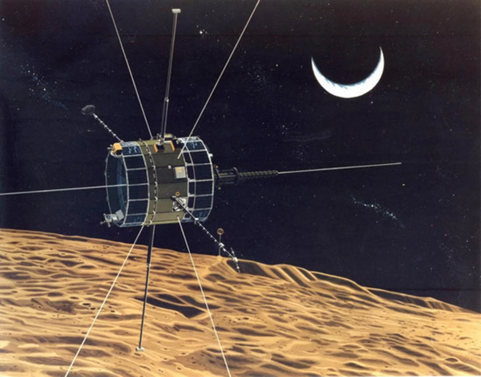 Artist's impression of ISEE-3 on a lunar flyby (Image: NASA)