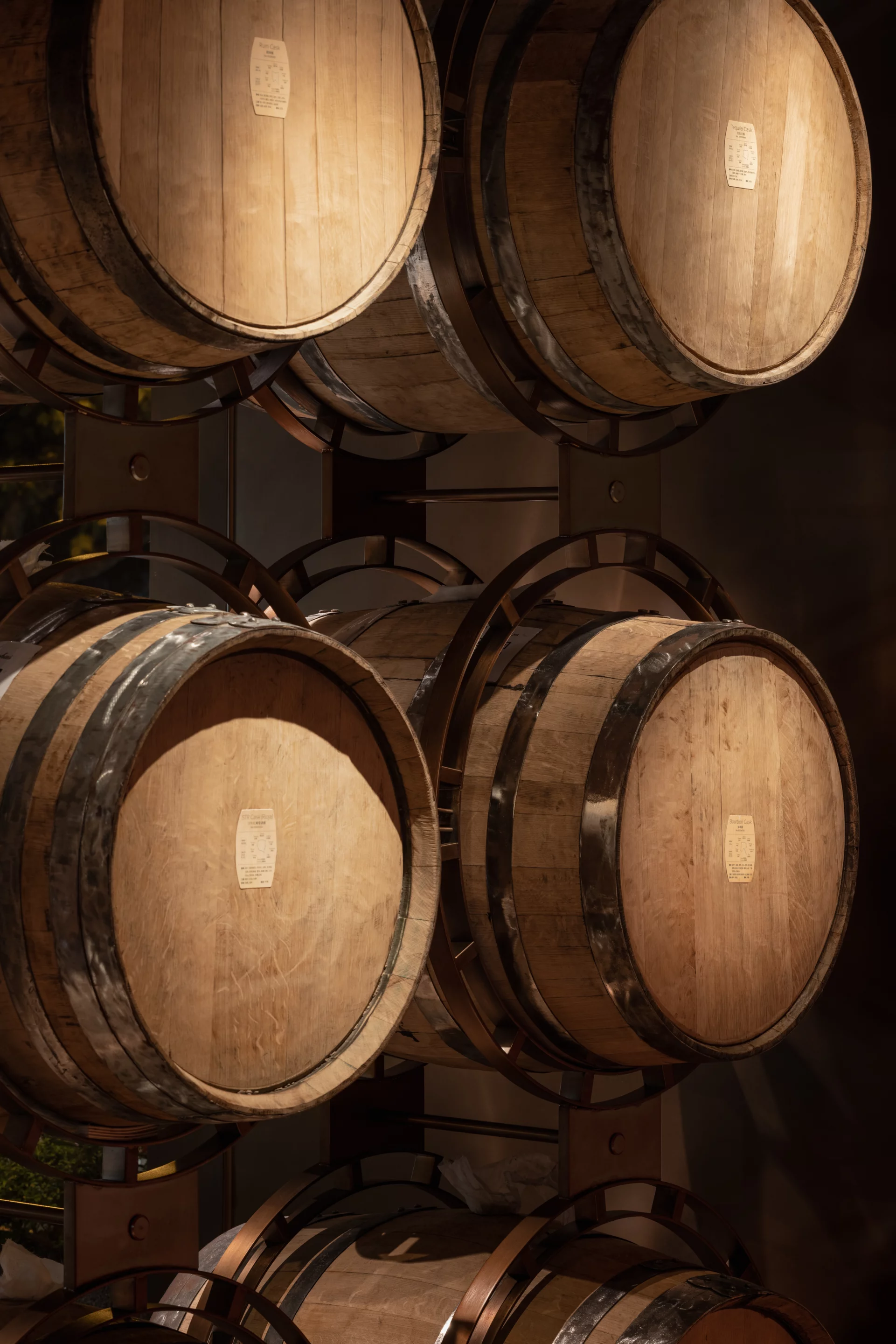 The Laizhou Bar's interior decor incorporates some intact whiskey barrels