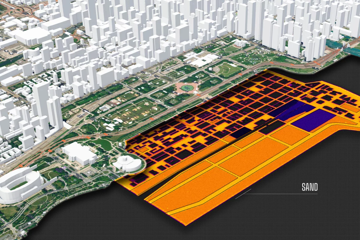 An image showing a temperature measurement of the layer of sand beneath the area known as the Chicago Loop