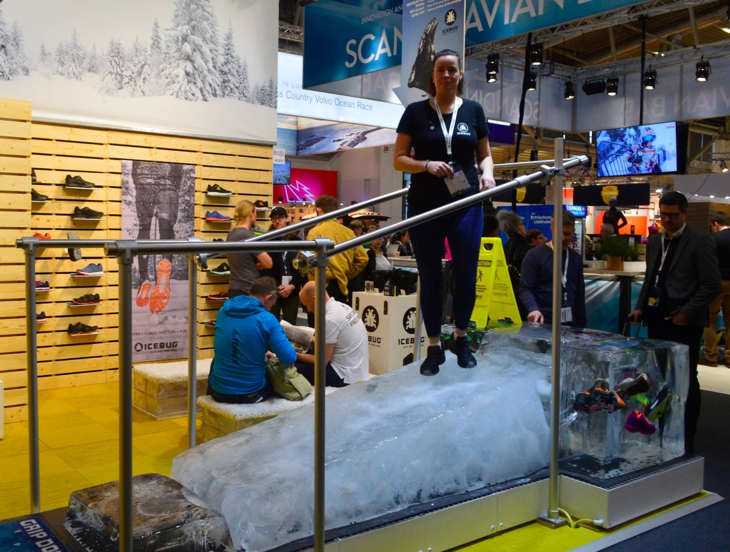 Icebug puts its high-traction footwear to the test on a large ice block