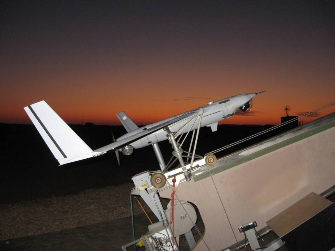 A ScanEagle on its launching catapult (Image: Boeing)