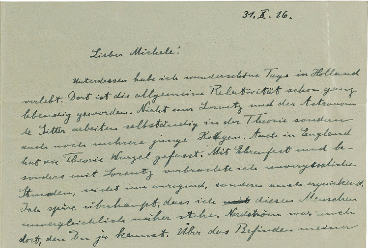 In this letter from Albert Einstein to Michele Besso, dated December 1916, Einstein discusses the cosmological constant, a concept equal to the energy density of the vacuum of space. The concept of a static universe was the accepted view at the time and Einstein later abandoned the concept after Hubble's 1929 discovery that the universe is expanding. The letter fetched $377,635 (GBP £293,000) at Christies on July 12, 2017