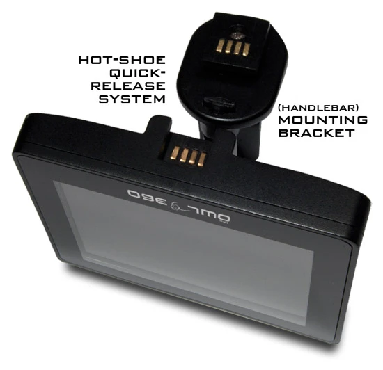 The Owl 360's monitor features a quick-release hot shoe attachment