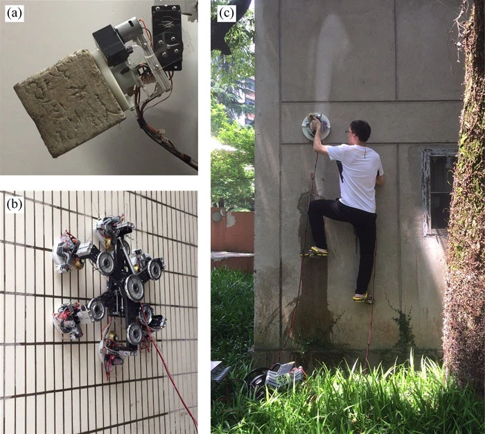 The ZPD gripper (a), robot (b) and wall-climbing rig (c)