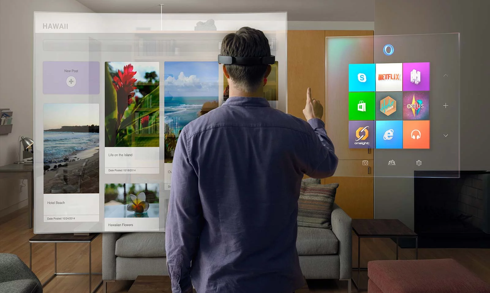 At today's Windows 10 event, Microsoft showed off an AR headset that makes it look like virtual objects are living in your physical environment