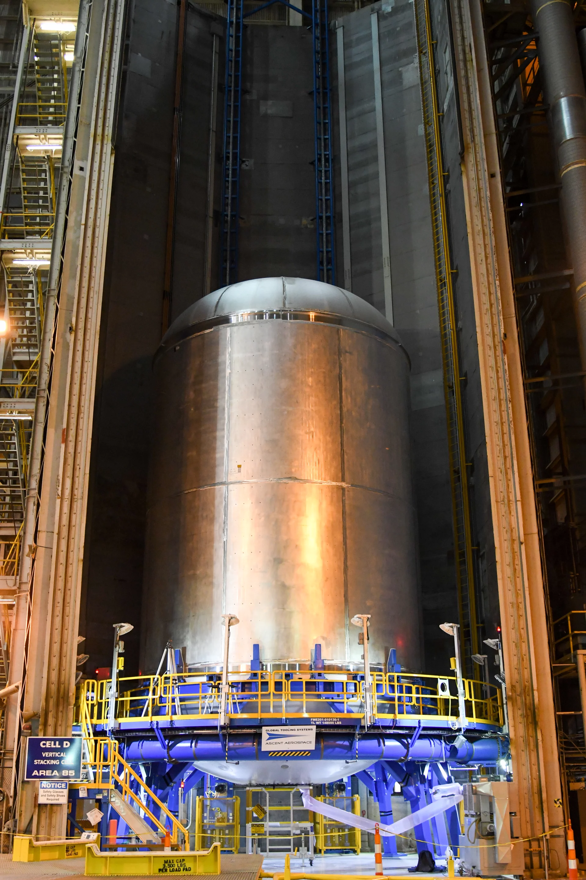 The SLS's massive liquid oxygen fuel tank, imaged back in February 2018 at NASA's Michoud Assembly Facility in New Orleans