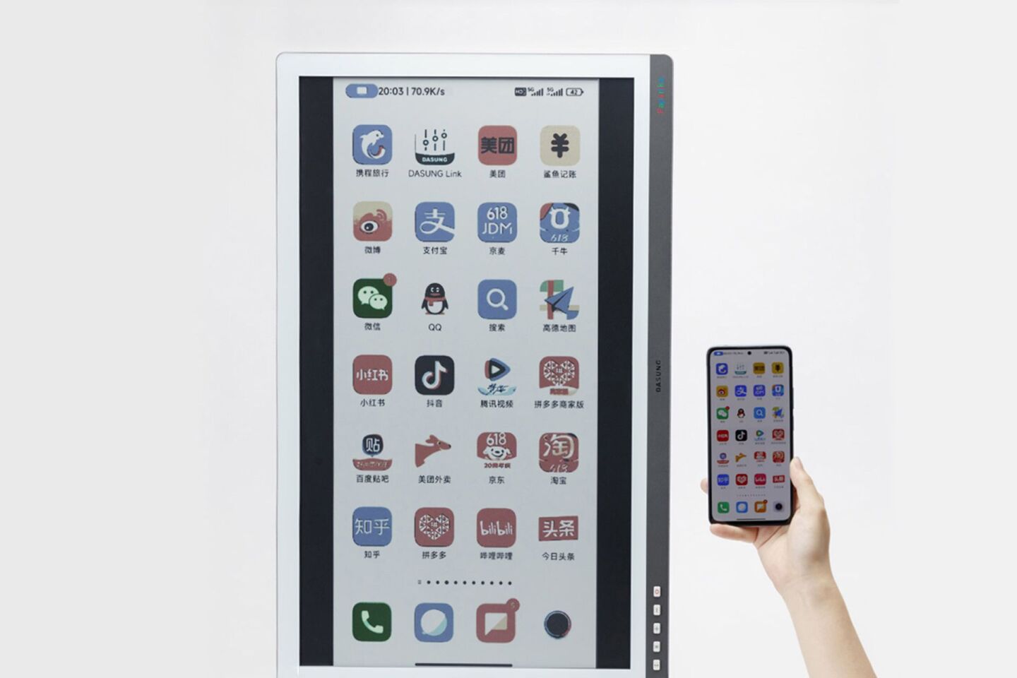 The Paperlike Color color E Ink monitor can be positioned in portrait mode for smartphone-like scrolling or easier document reading