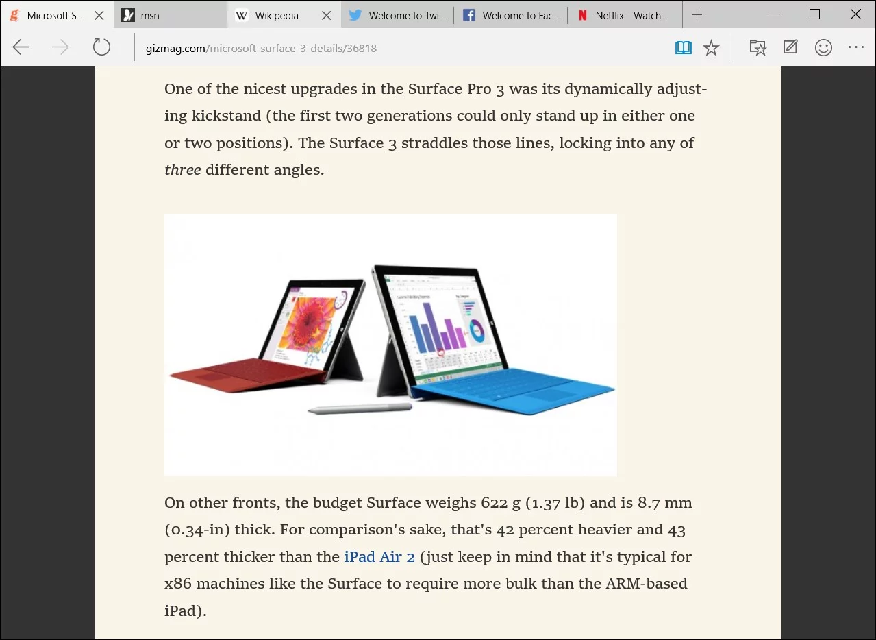 Reading view in Project Spartan