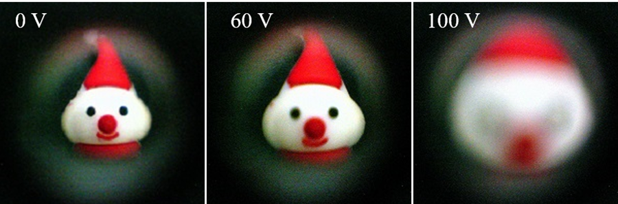 Una demostración de las diferentes distancias focales de la lente líquida, a diferentes voltajes