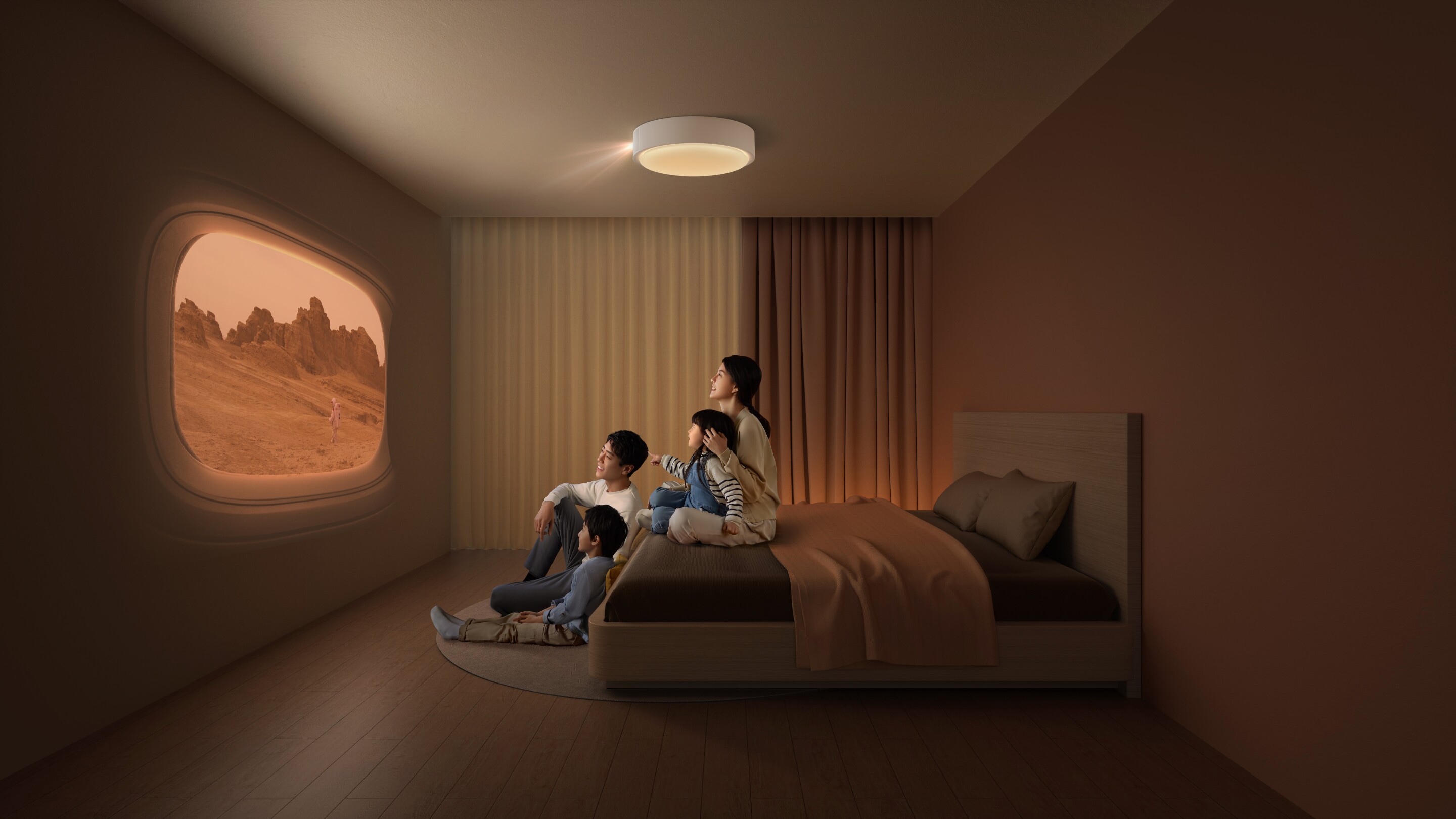 Smart projector multitasks as room lighting and Bluetooth speaker
