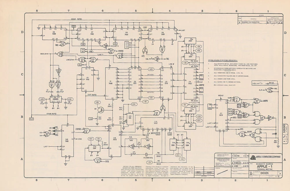 One of the fold-out schematic diagrams for the Apple-1