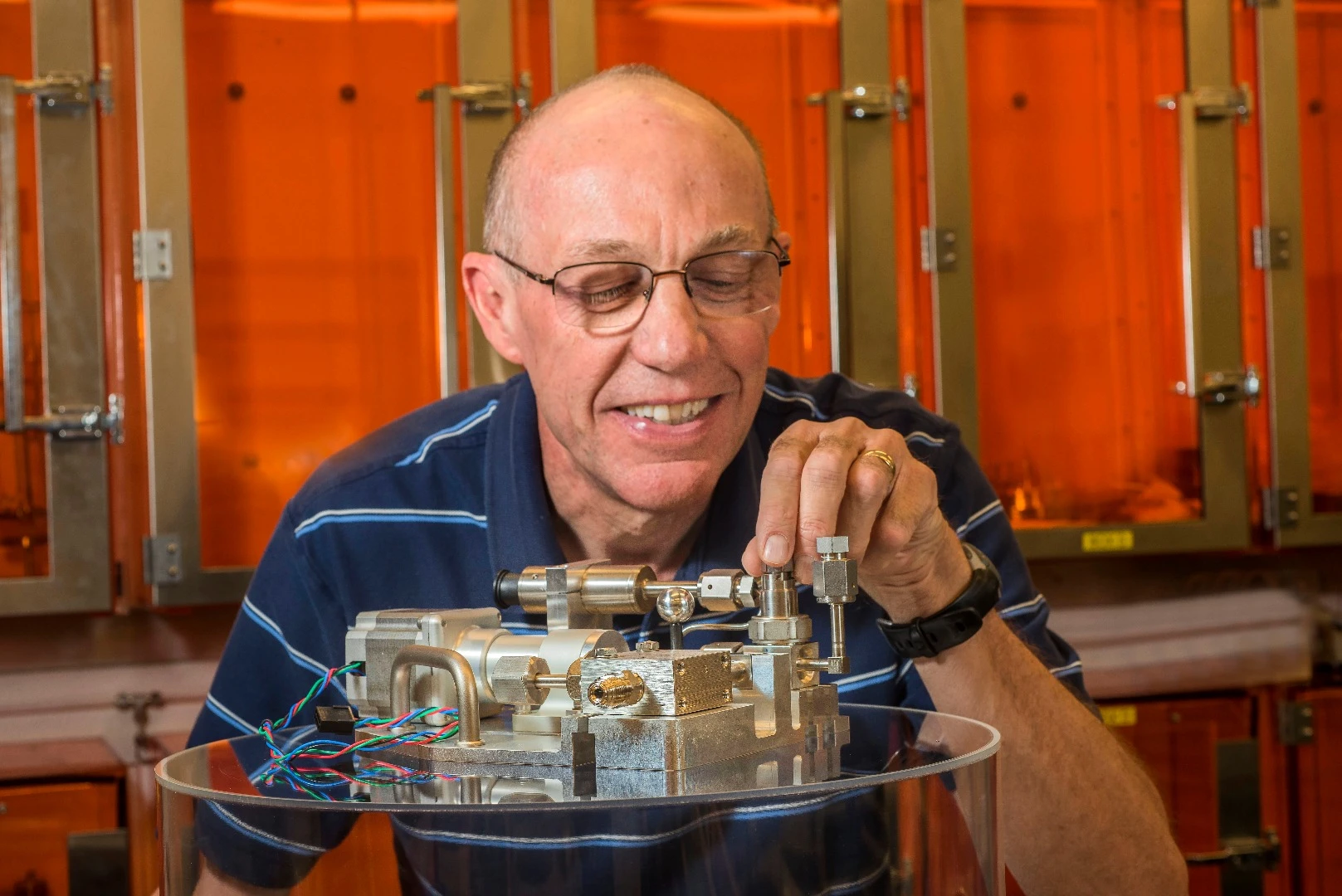 Sandia National Laboratories principal investigator Dean Rovang checks out the Z Machine’s tritium gas transfer system