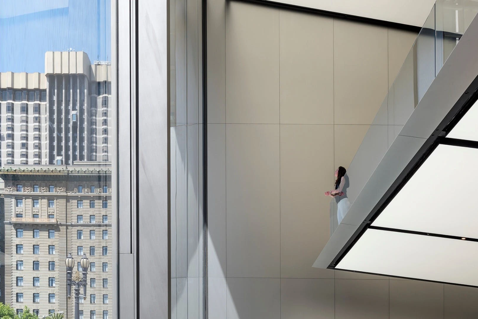 Cantilevered mezzanine at Apple's Union Square store in San Francisco