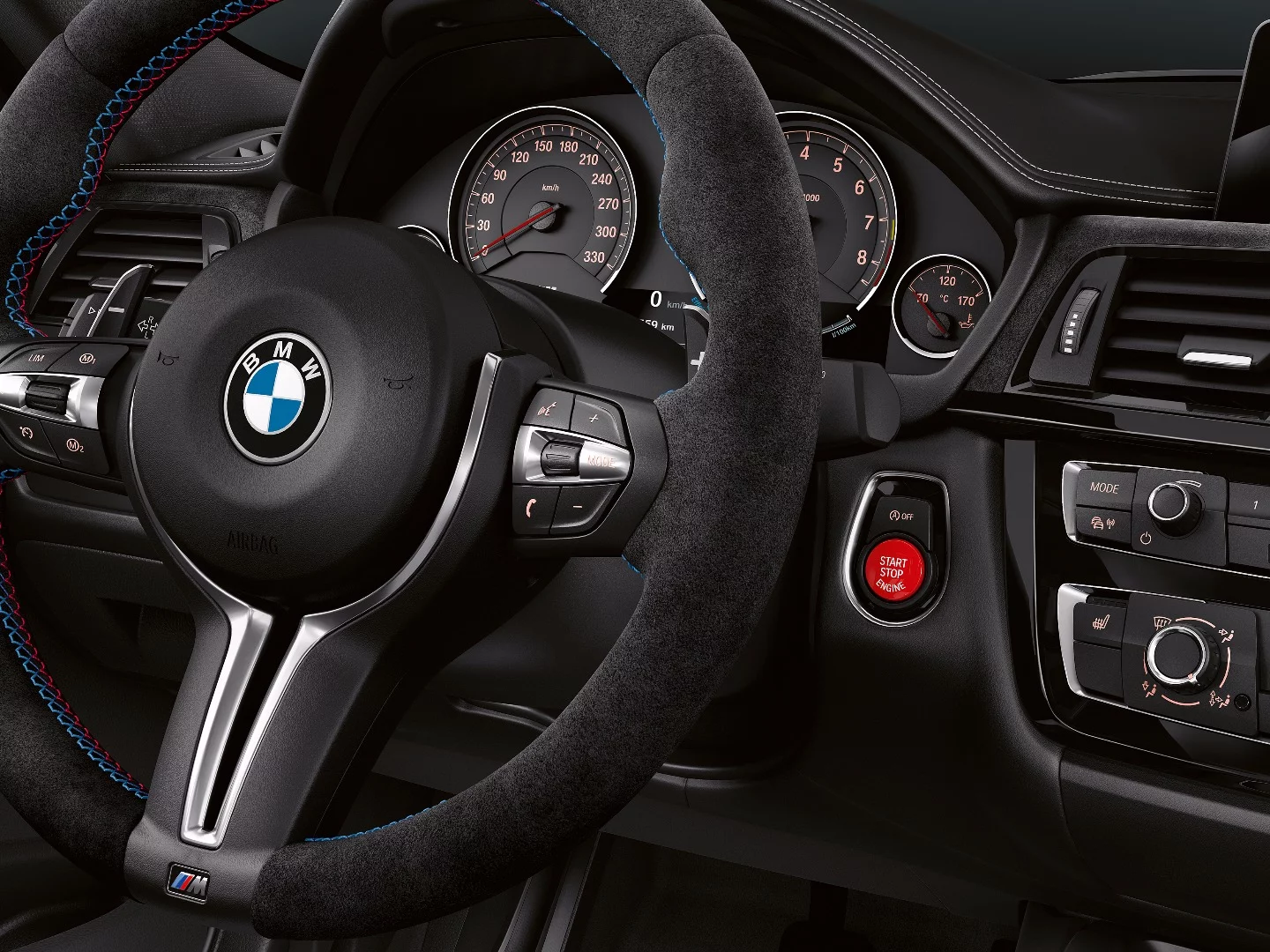 The M sports steering wheel in anthracite Alcantara complete with a silver 12 o'clock marker