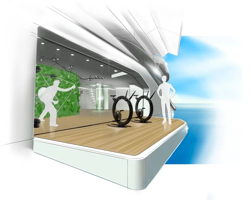 Guests in Qi's port side gym will enjoy expansive views