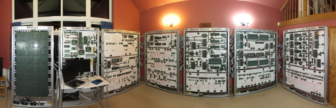 The Megaprocessor is 10 m long and 2 m tall, but only runs at a snail's pace of 8 kHz