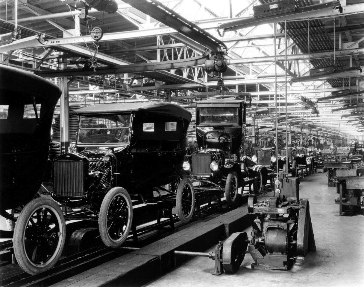 In a world defined by economic efficiency, the coming of the production line in 1913 had a profound effect. Before the production line, it required 12.5 hours of labour to produce a Model T. After the production line, a Model T could be produced using 93 minutes of manpower, reducing the cost of labour by 87.6%. In 1910, a Model T Ford Runabout cost $900. In 1916, the same car sold for $350. By the middle 1920s, the price was $260. Ford's price advantage meant its top selling vehicle could be offered at such a price that it drove adoption by the masses, enabling affordable personal transportation to the common man for the second time, though in a far faster and more comfortable form than the bicycle. 15 million Model T Fords would be sold in the next 20 years.