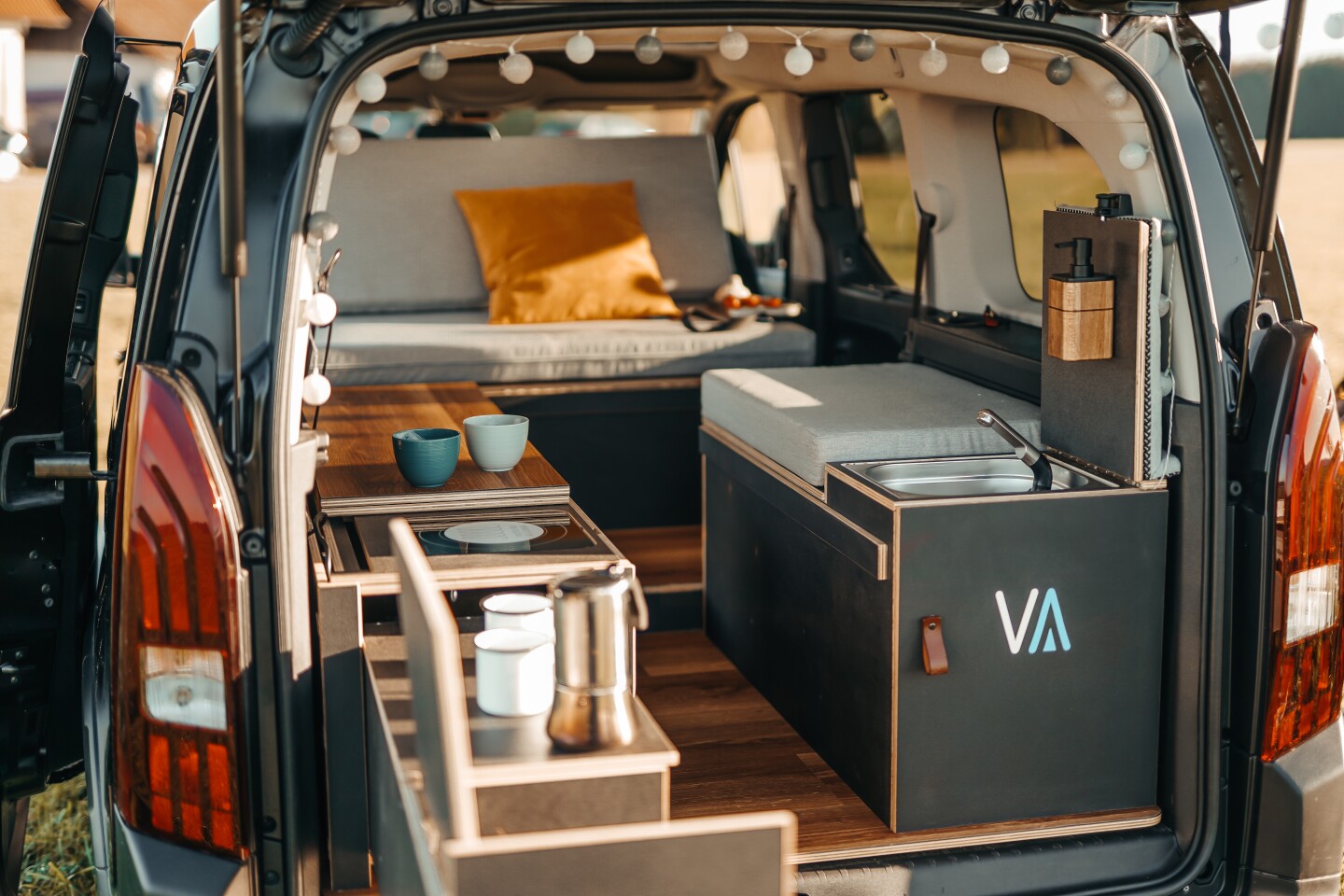 The Vanderrer Urban Camper transforms from five-seat van to comfy wilderness lounge