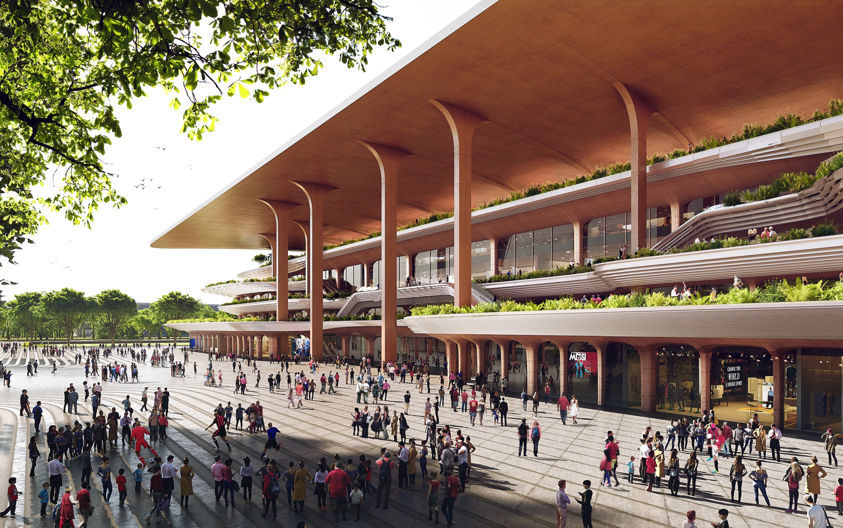 The Xi’an International Football Centre will include significant greenery, both inside and out
