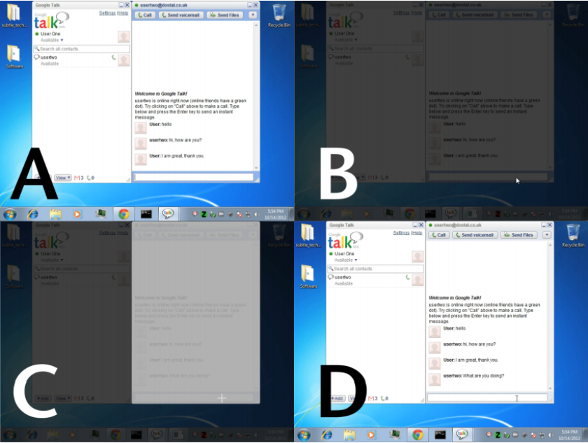WindowMap showing (A) before activation (B) unwatched with no changes (C) displaying changes and (D) When deactivated