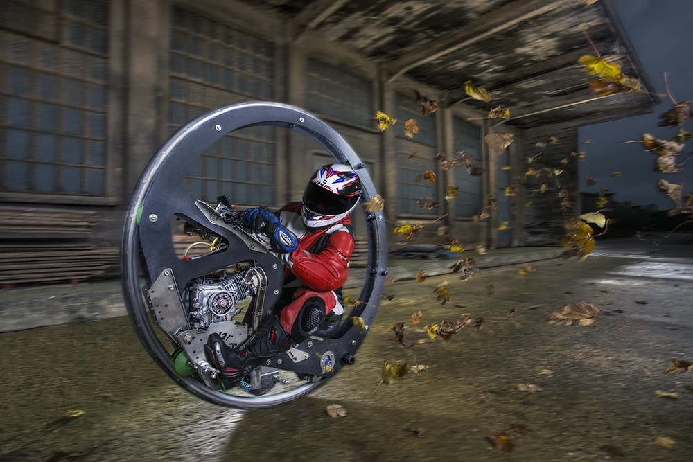 International Photography Awards. Honorable Mention, Technology/Machine. Warhorse, built by engineer Kevin Scott. It is the world's fastest monowheel vehicle