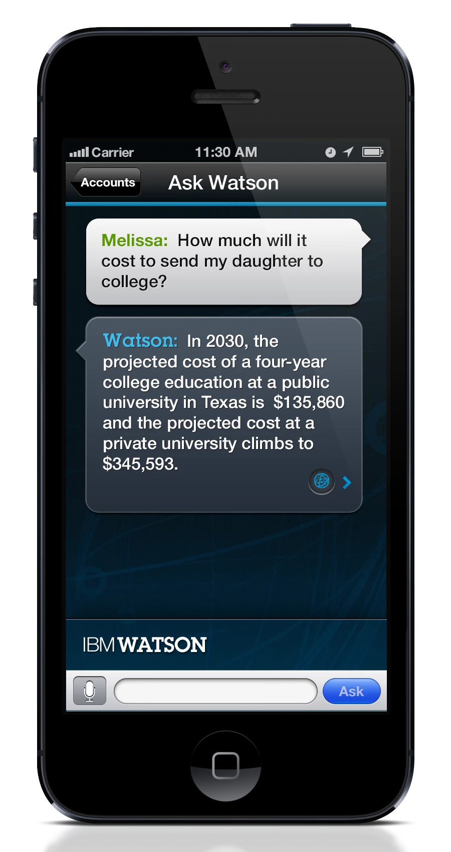 Sample conversation on IBM Watson Engagement Advisor