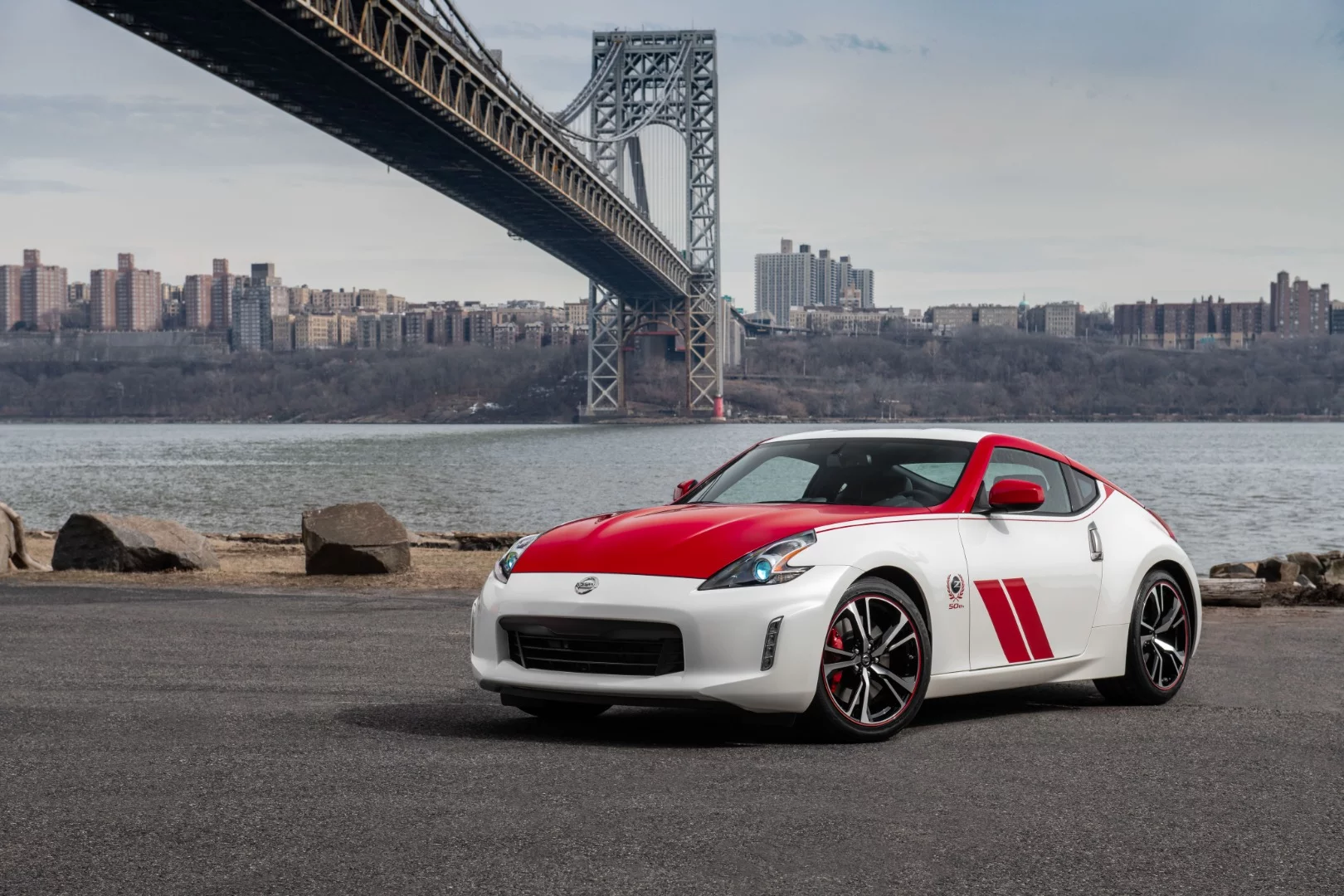 The BRE design cues on the 370Z 50th Anniversary Edition include the signature side stripes on the car’s side, and the solid matching colors on the hood and deck lid for the 370Z