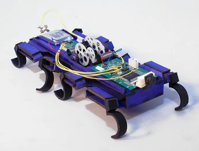 The OctoRoACH robot has a mass of less than 30 grams, and includes the ImageProc CPU with gyro, accelerometer, radio and camera, is capable of locomotion in rough surfaces (Photo: UC Berkeley Biomimetic Millisystems Lab)
