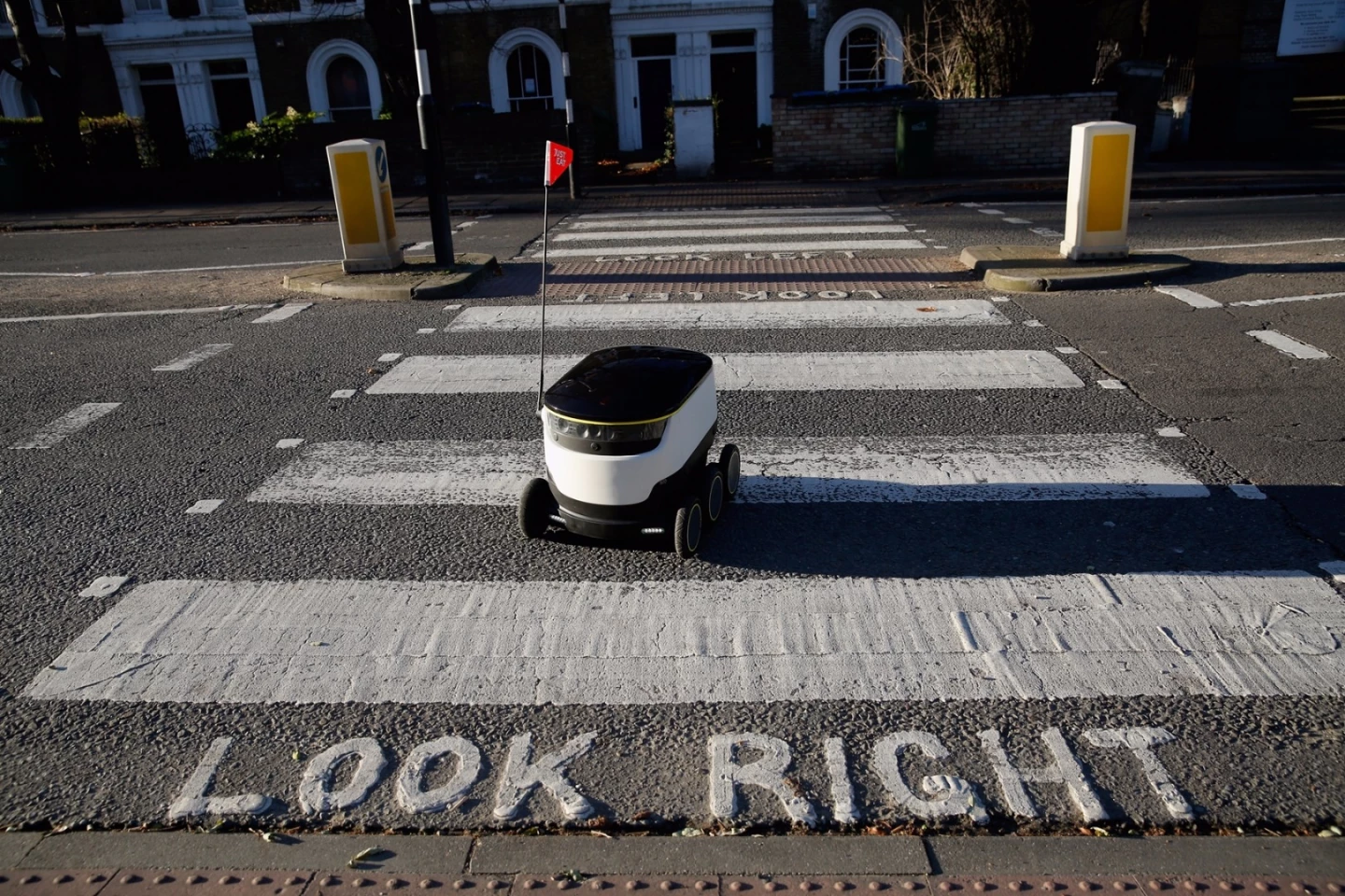 Starship Technologies' electric-powered, six-wheel robots are designed for delivering packages, groceries and food to consumers in a 2-3-mi (3-5-km) radius of base
