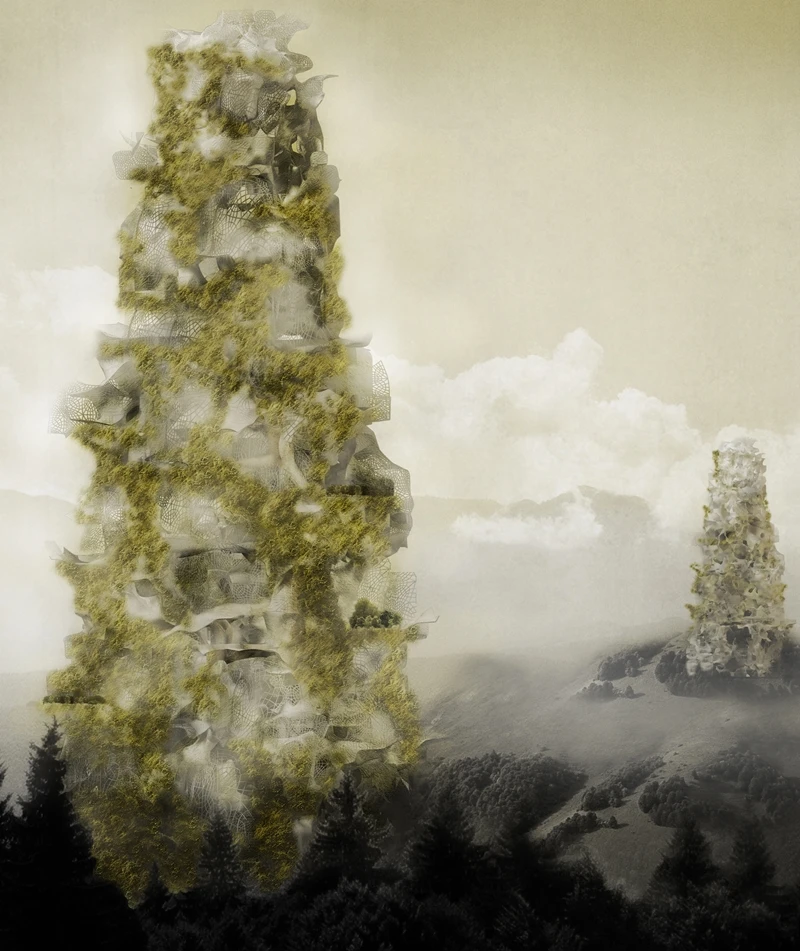 Honorable Mention - Re-Silience Skyscraper: Biomass Reduction by Diego Espinosa Figueroa, Javiera Valenzuela Gonzalez (Chile)