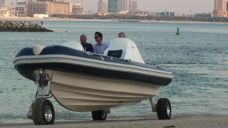 ASIS Boats' first amphibious craft to be powered by Sealegs is a 6.5 meter boat powered by a VOLVO V6 225HP engine and driven by a Hamilton Jet