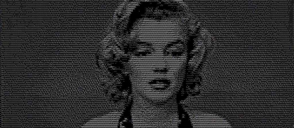 An image of Marilyn Monroe generated by one of the many modern ASCII image generating apps