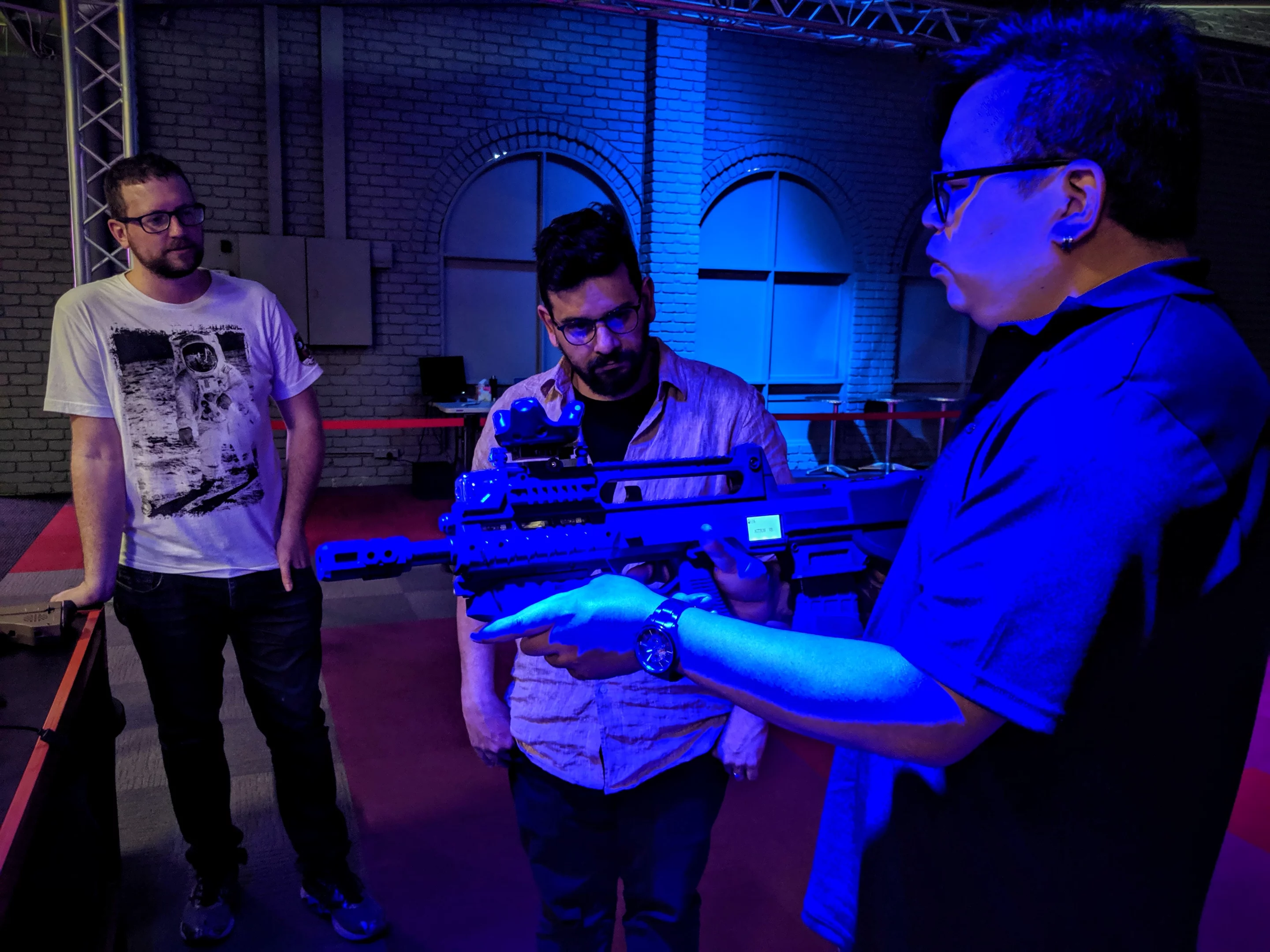 Autron VR's zombie shooting game uses gun controllers, similar to those at Zero Latency