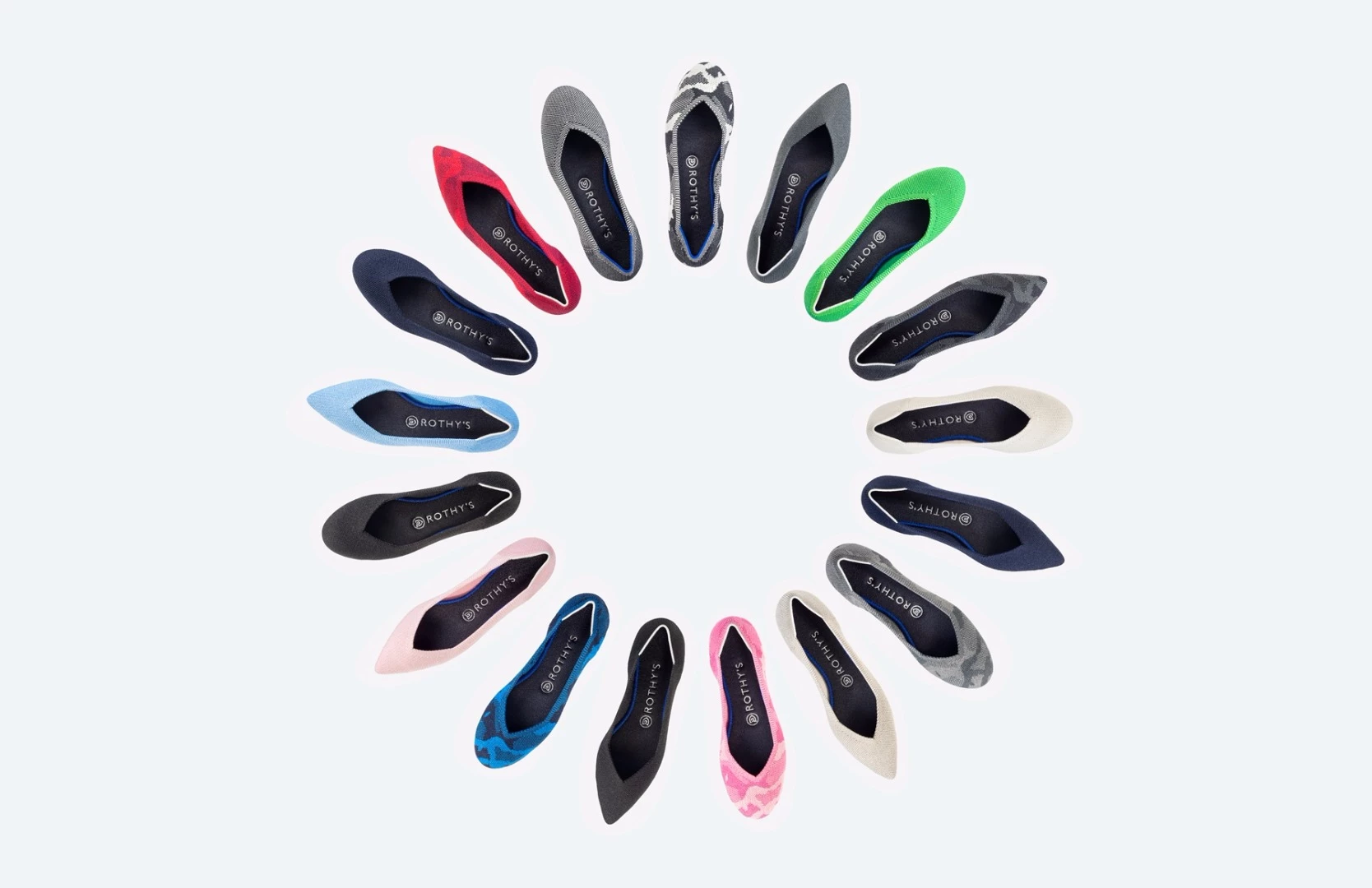 Rothy's inaugural collection is available in two styles and in 17 different color combinations