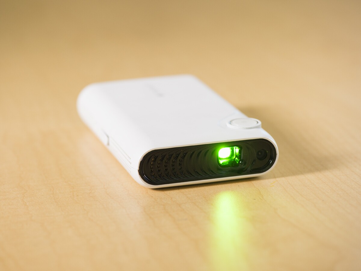 The TouchPico's 0.3-in DLP projector puts out at least 80 lumens