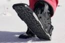 The base of the Combo Ski – pictured here in its snowshoe configuration – features an EVA foam lugged sole and stainless steel serrated edges for traction