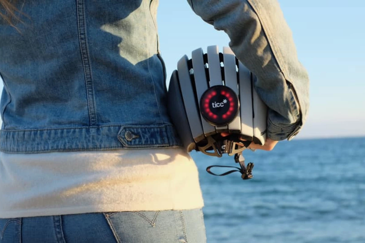 ticc (pictured here on an unusual folding helmet) is presently on Kickstarter