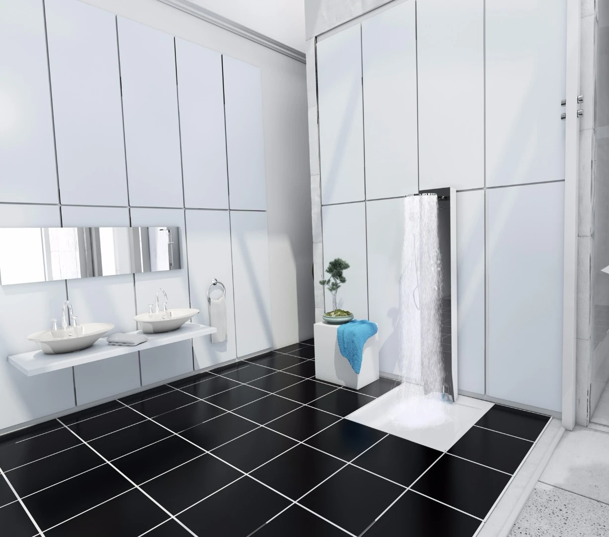 The e-Shower can be submerged into the floor and built into the wall